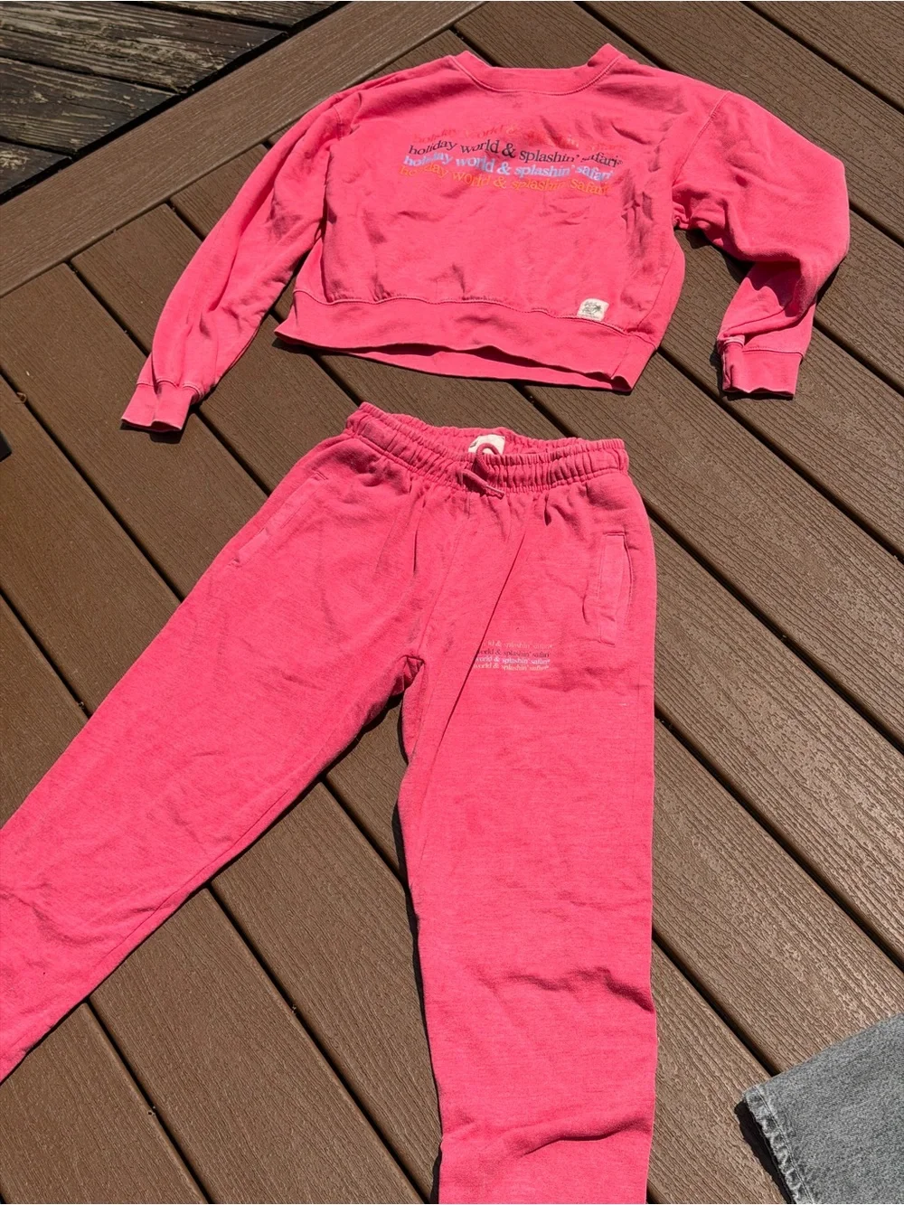 Pop Surf Pink Holiday World Cropped Sweatshirt Joggers Set S